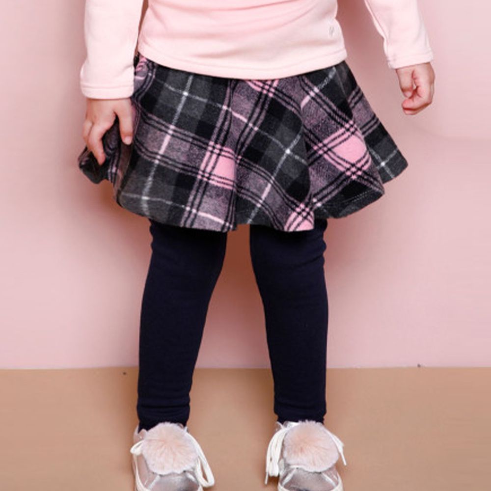 韓國 Jelispoon - (內刷毛)格紋內搭褲裙-粉紅