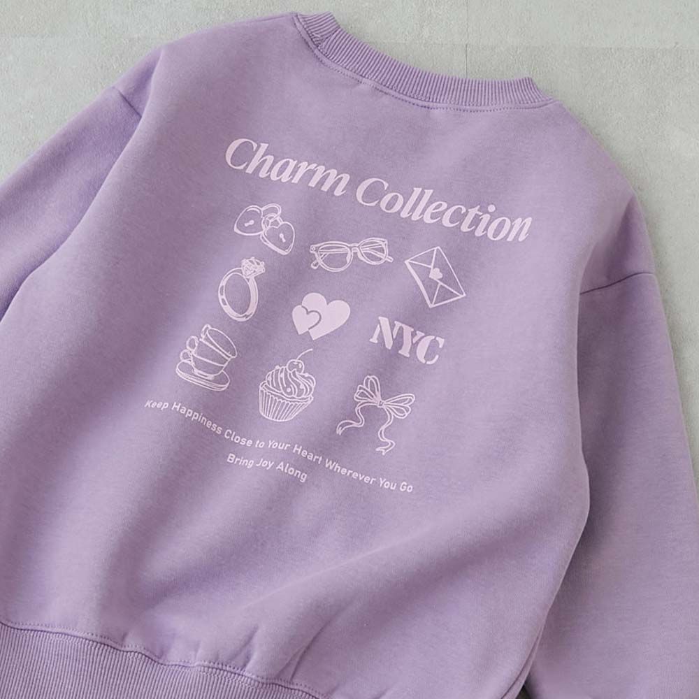 熱銷定番 裏起毛女孩印花大學長袖上衣-可愛小物-藕紫