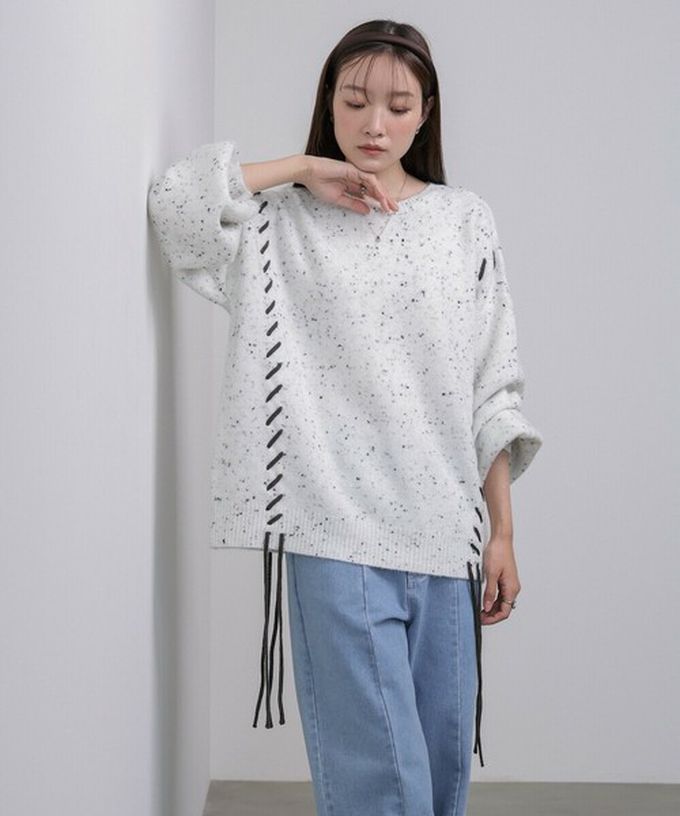 日本 Bab - 可可碎片感率性縫線針織上衣-卡其