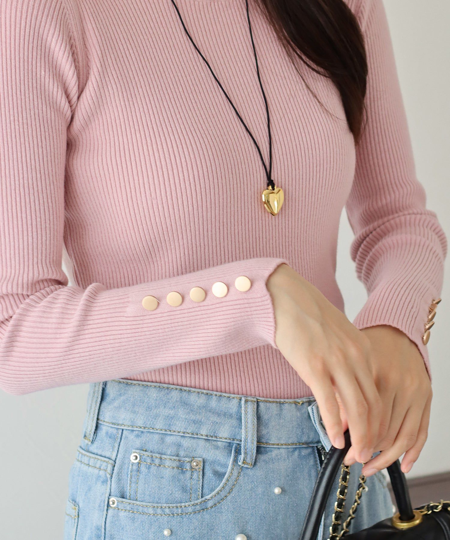 日本 BLUE EAST - 時尚金釦羅紋針織上衣-墨綠