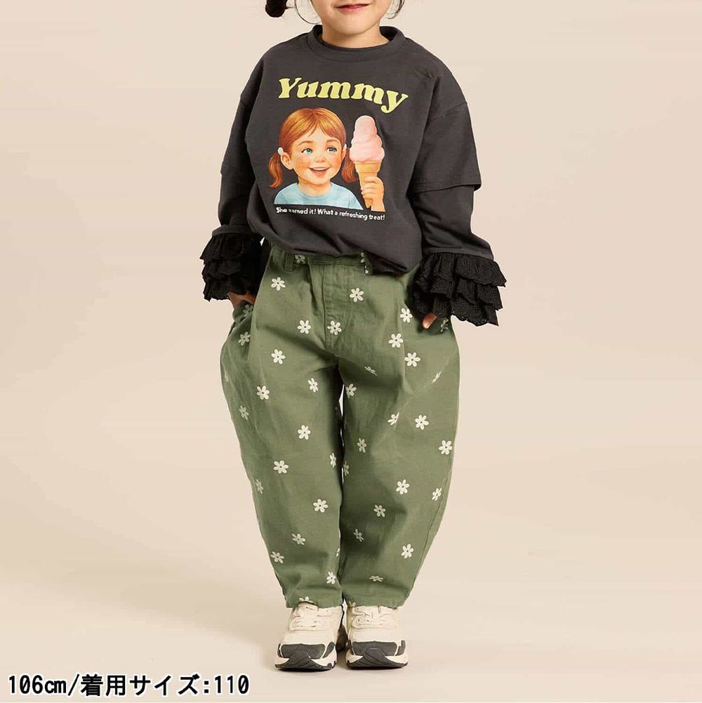 時尚有型寬鬆燈籠長褲-小白花-軍綠