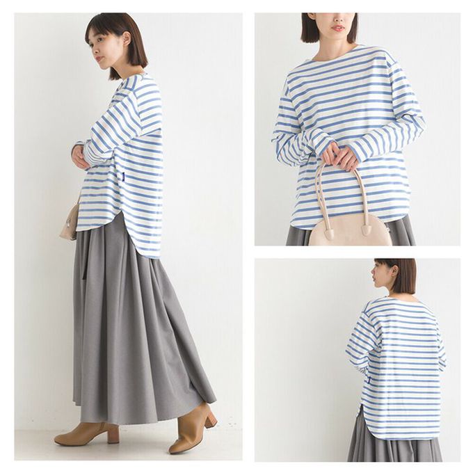 日本 OMNES - 純棉厚磅定番條紋長袖上衣-黑白粗體