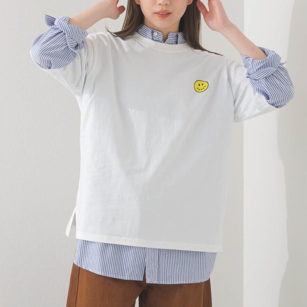 純棉印花休閒短袖上衣-笑臉logo-白 (M)