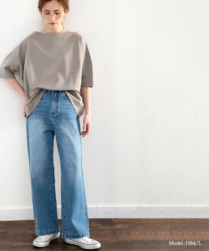 日本 Classical Elf - 船領顯瘦落肩五分袖上衣-灰棕