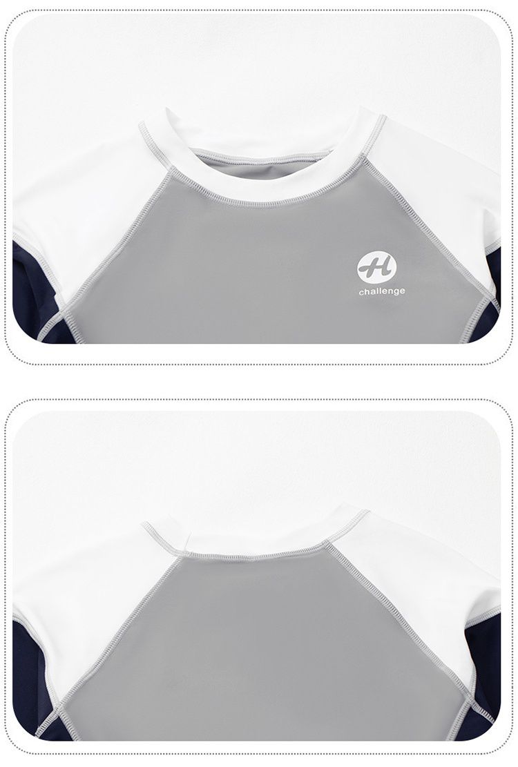 大童男孩長袖泳衣套裝(二件組)-拼色款-藍+灰+白-泳衣、短泳褲