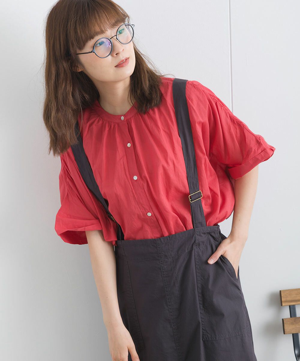 日本女裝代購 - 100%印度棉 質感百搭落肩短袖襯衫-經典黑