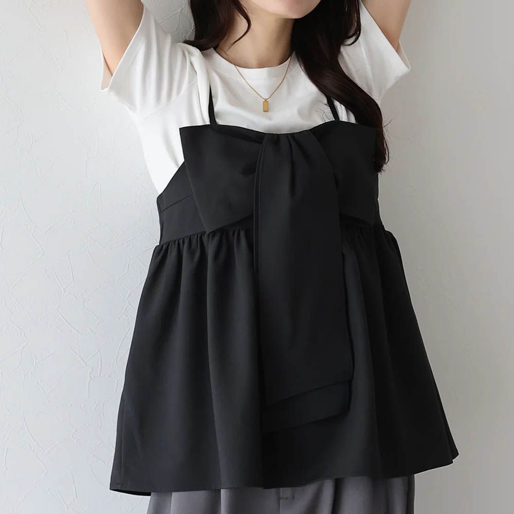 亮眼可愛蝴蝶結細肩帶上衣-黑