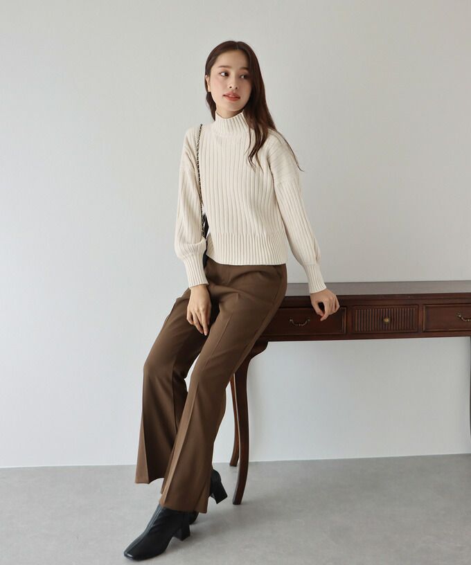 日本 BLUE EAST - 百搭坑條立領針織毛衣-水藍