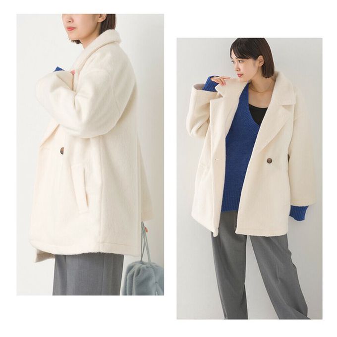 日本 OMNES - 微刷毛百搭西裝領雙扣修身大衣-黑