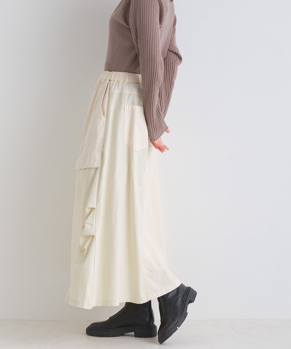 日本女裝代購 - 休閒風口袋拼接百搭長裙-軍綠