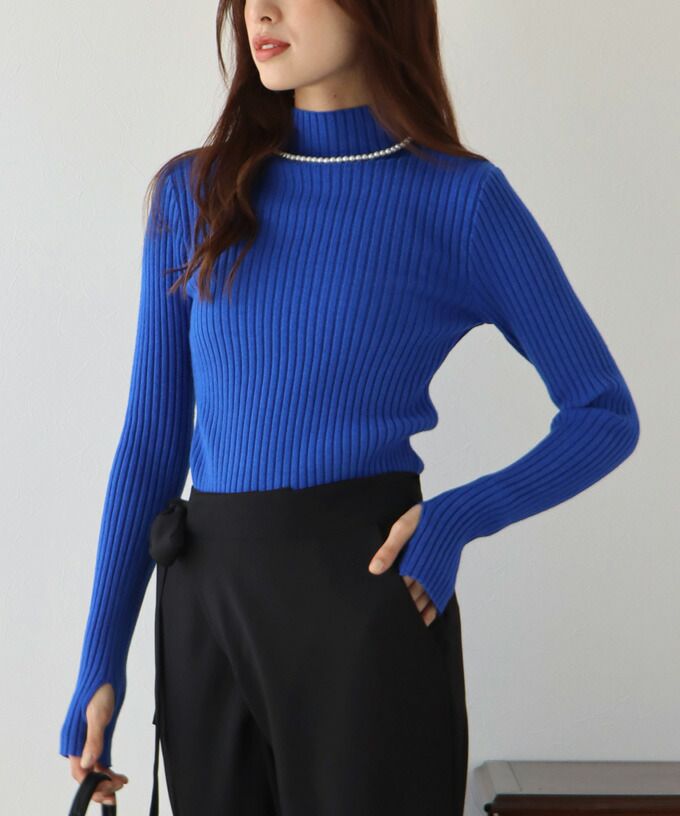 日本 BLUE EAST - 小立領坑條針織上衣-果實紅