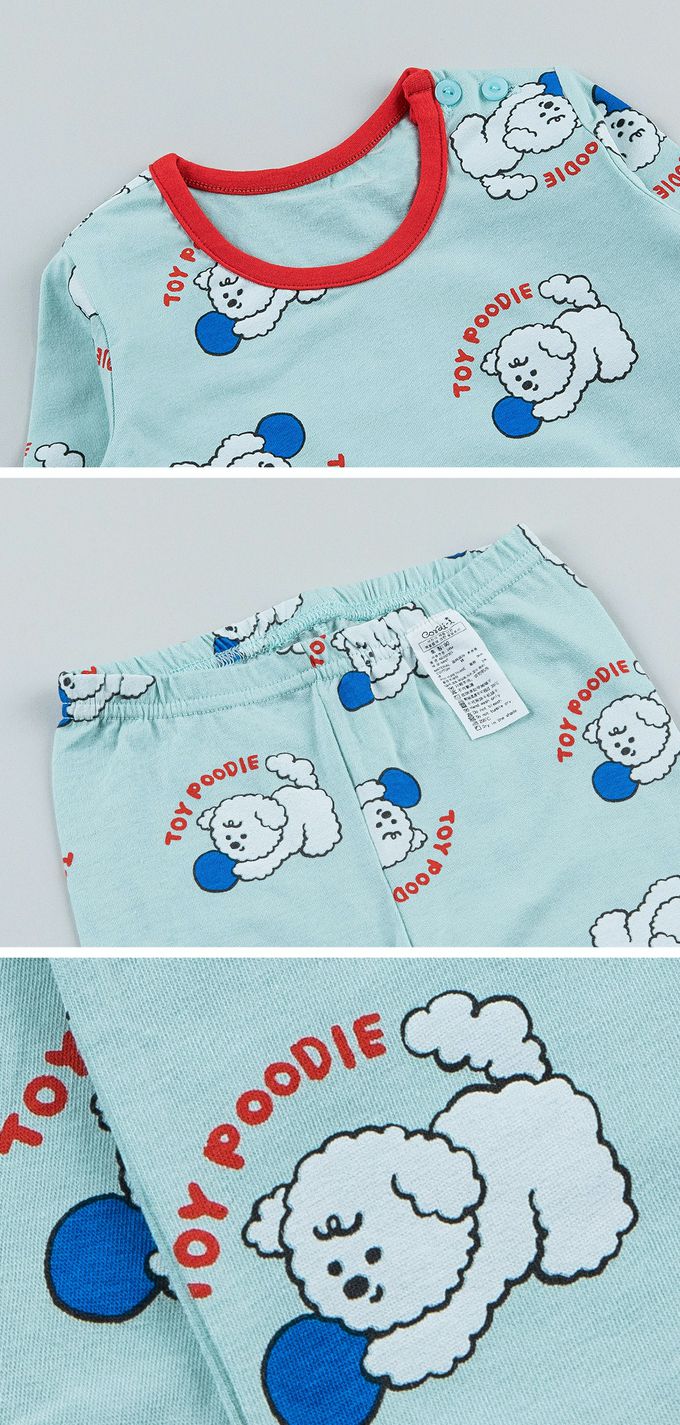 韓國 Cordi-i - 無螢光40支棉彈性長袖家居服-玩具貴賓-湖水綠