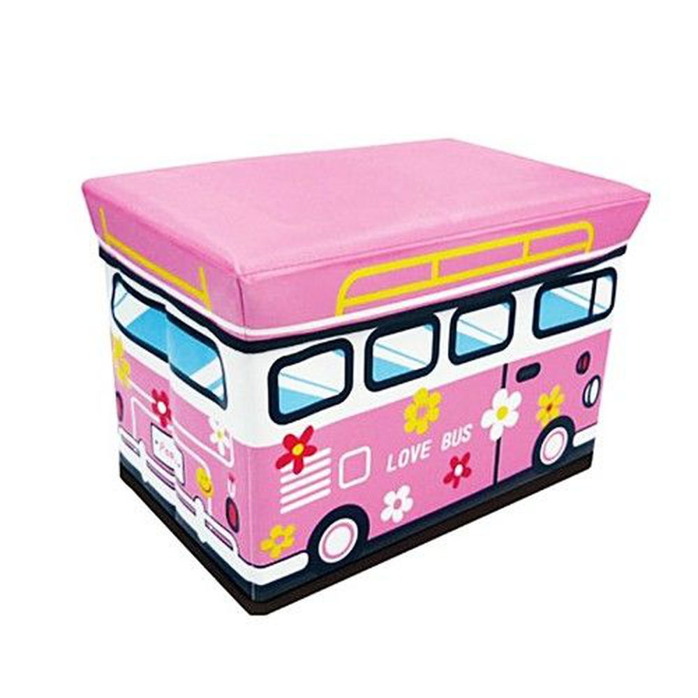 日本 U-COMPANY - 童趣折疊收納箱(耐重80kg)-粉紅小巴士