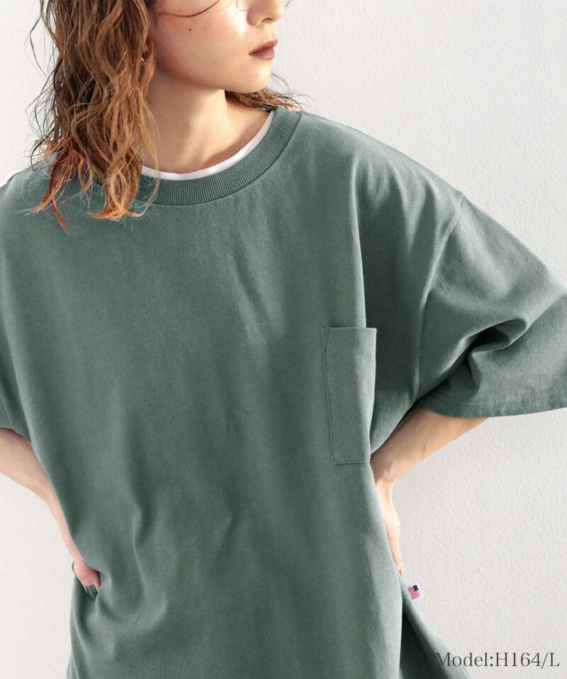 日本 Classical Elf - 100%美國棉厚磅落肩長版短袖上衣-藍綠