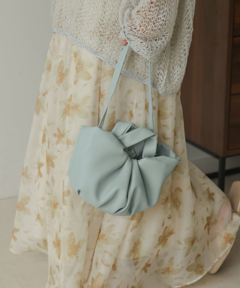 日本 Bab - 2WAY抓皺設計皮革小包-淺藍