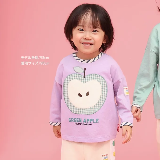 日本 ZOOLAND - 水果樂園 格紋緹花長袖上衣-香蕉-薄荷綠