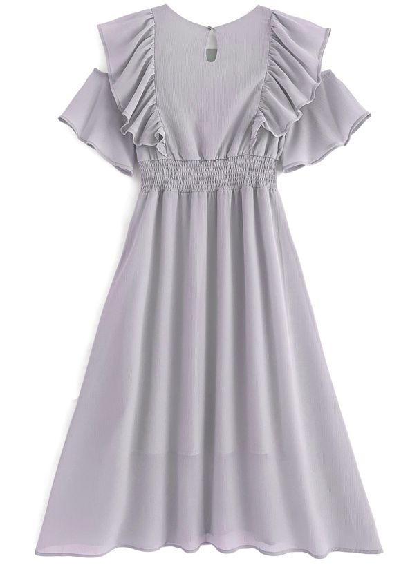 日本 GRL - 優雅剪裁收腰雪紡洋裝-深藍