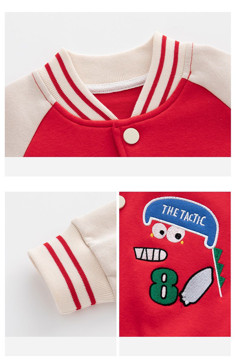 童趣拼色棒球外套-8號恐龍-藍+杏