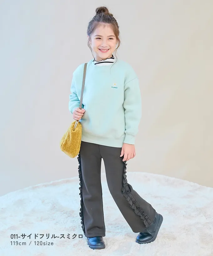 日本 devirock - 可愛設計荷葉邊裏毛長褲-側邊-紫羅蘭