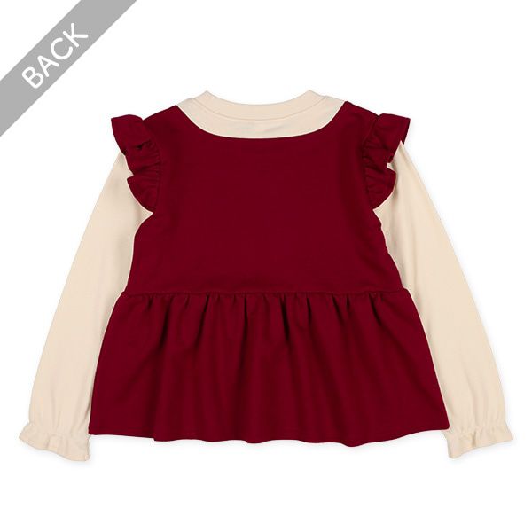 日本西松屋 - 異材質拼接飛飛袖長袖上衣-卡其