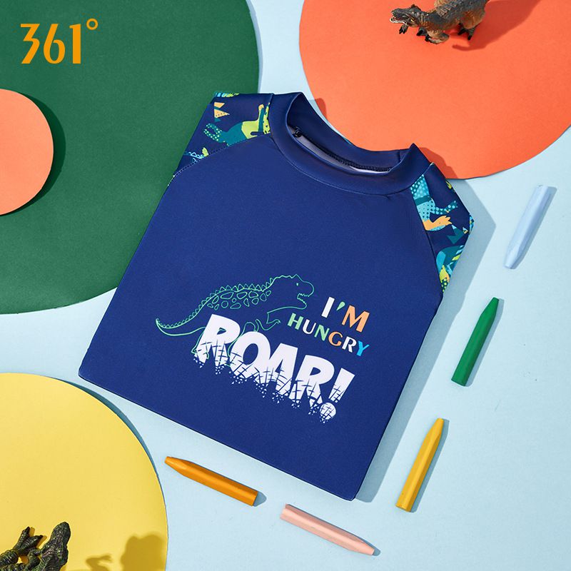 361° - 兒童卡通圖短袖泳衣套裝(二件組)-恐龍世界-淺藍色