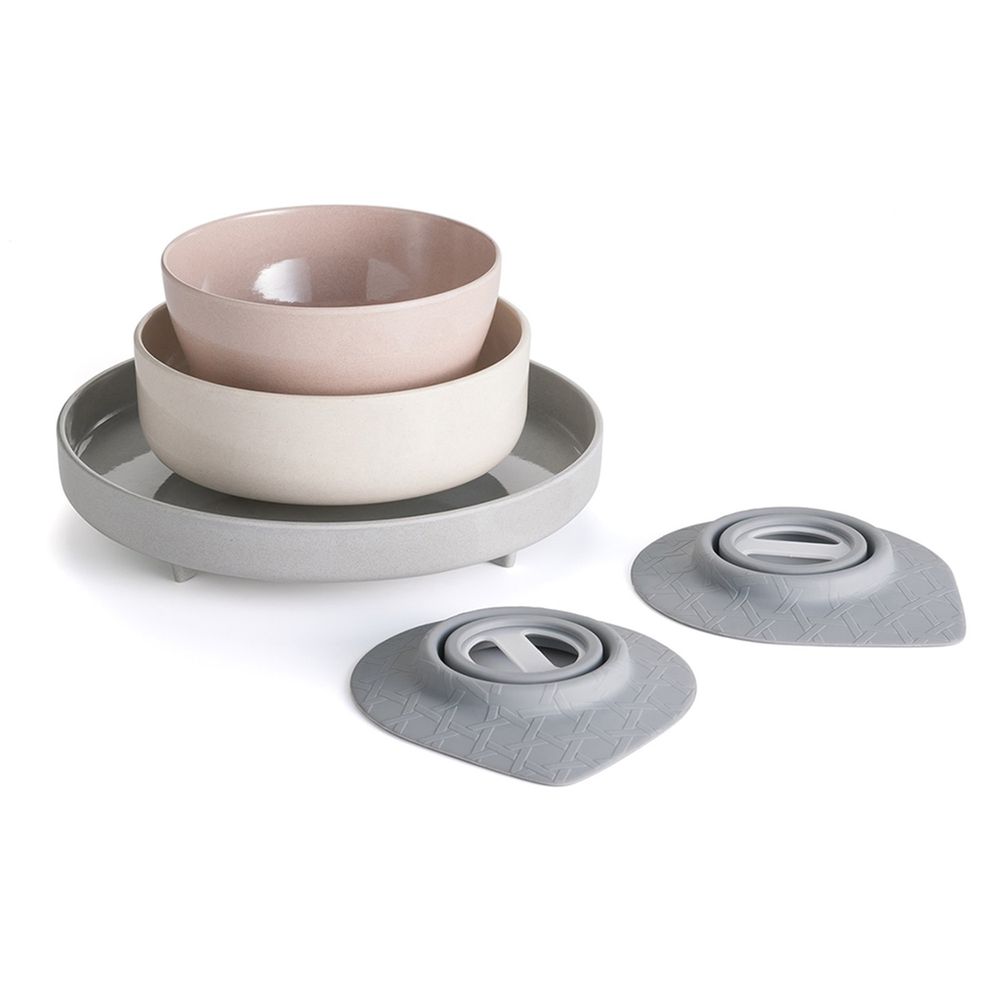 美國Miniware - 微兒天然寶貝用品系列-小小食神五入組-街頭紐約客-竹纖維麥片碗*1 竹纖維點心碗*1 竹纖維麵包盤*1 防滑吸盤*2