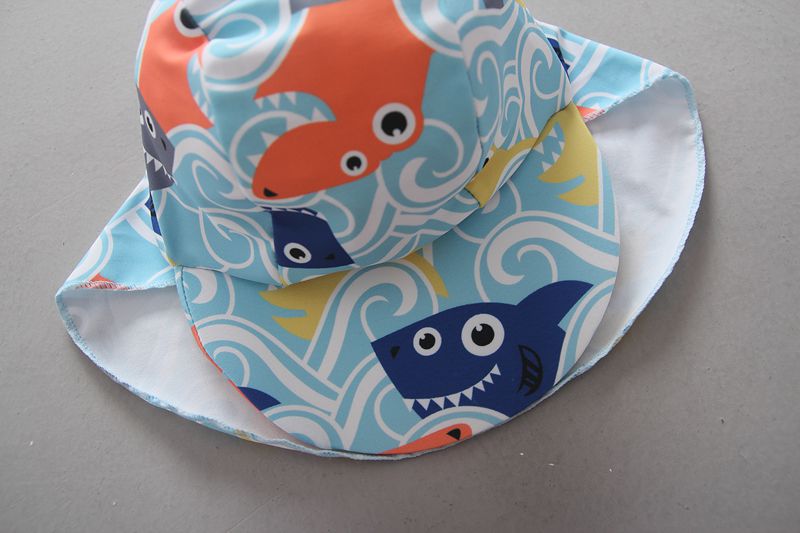 男寶長袖連身泳裝(附帽子)-快樂鯊魚-深藍+白+淺藍