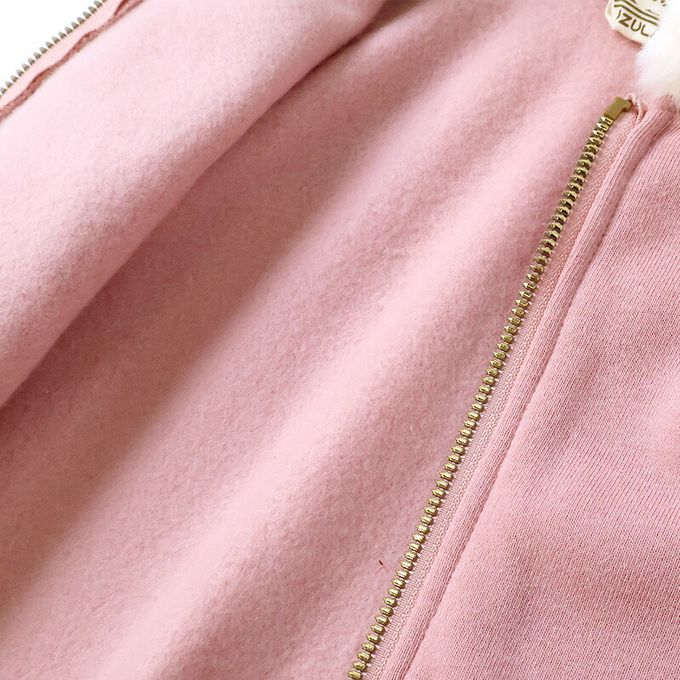 日本 ZOOLAND - 俏皮兔子絨毛耳朵內刷毛休閒外套-白