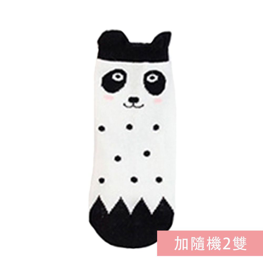 JoyNa - 可愛動物中筒襪(底部止滑) 3雙入-A款-黑白熊貓+隨機2雙