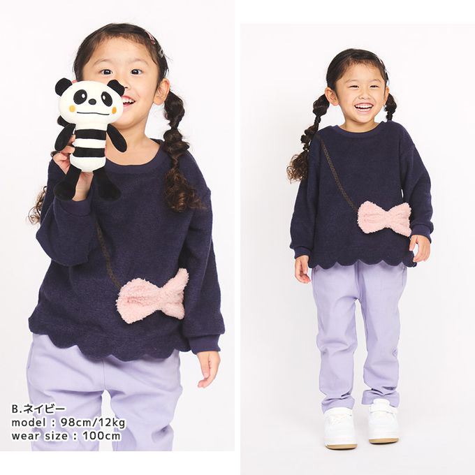 日本 ZOOLAND - 可愛印花裏起毛上衣-絨毛蝴蝶結-淺紫