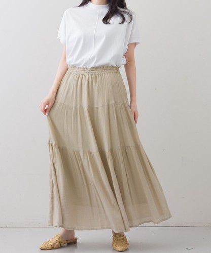 日本 Bou Jeloud - 細緻楊柳層次飄逸長裙-橄欖綠