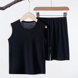 莫代爾薄款圓領無袖家居服套裝/空調服-黑色