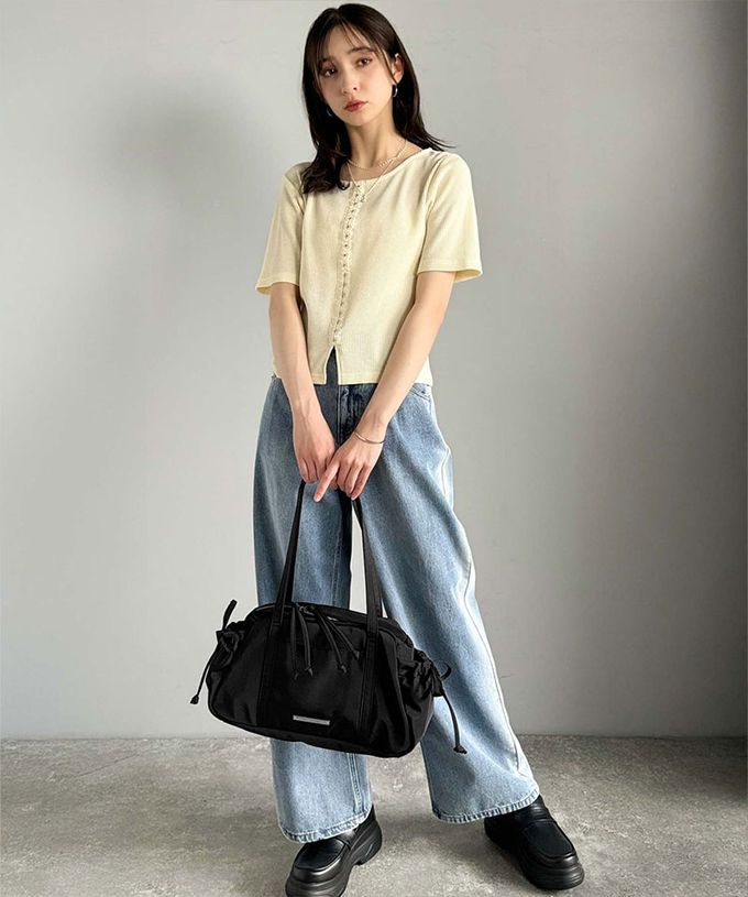 日本 Classical Elf - 輕盈可愛蝴蝶結肩背波士頓包-黑