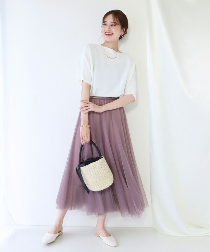 日本 BLUE EAST - 飄逸顯瘦多層次紗裙-粉紫