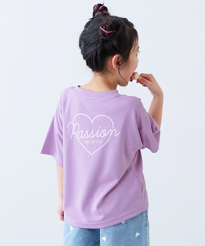 日本 devirock - 速乾網眼 女孩印花短袖上衣-圓圈logo-煙燻粉