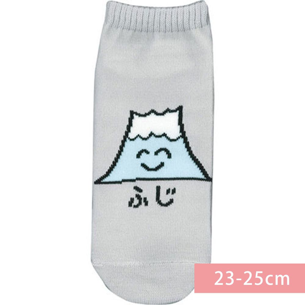 日本 OKUTANI - 童趣日文插畫短襪-富士山-淺灰 (23-25cm)