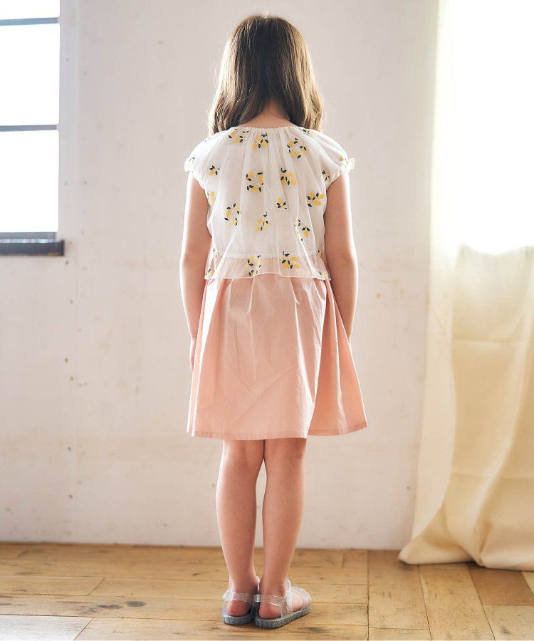 日本 apres les cours - 可愛檸檬刺繡分層短袖洋裝-海軍藍