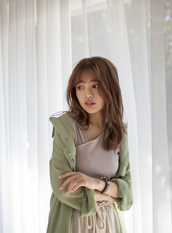 日本 GRL - 不對稱羅紋彈性無袖上衣-水藍