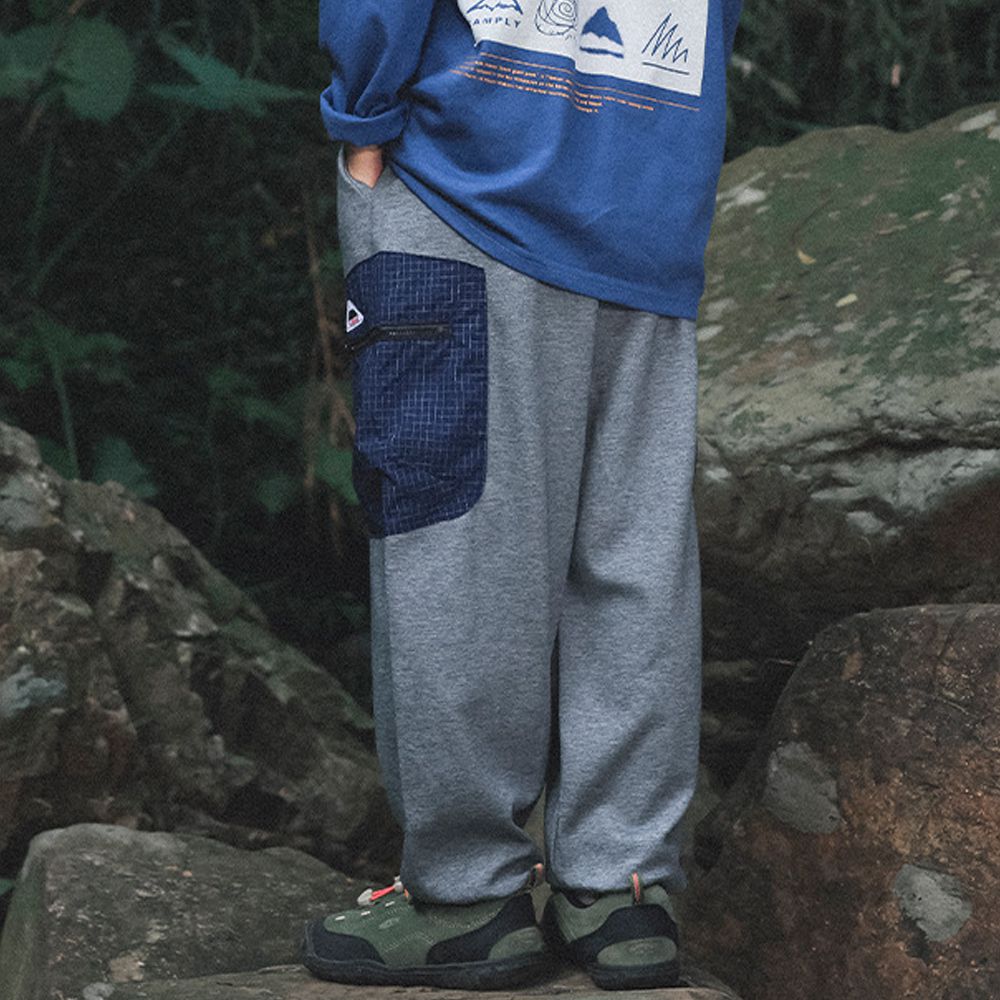 造型拼接束口長褲-灰色