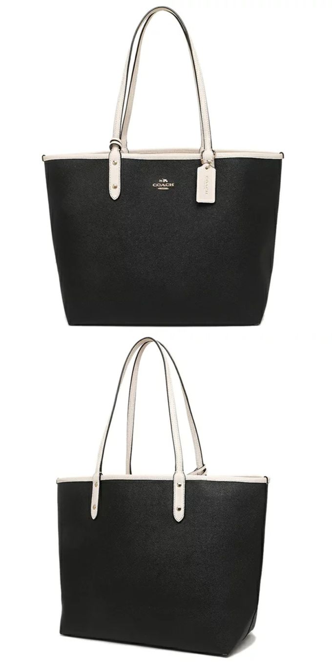 COACH - 馬車LOGO子母雙面托特包 (黑滾白邊)