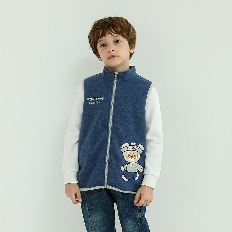 MAMDADKIDS - 搖粒絨保暖背心-小熊-藍色
