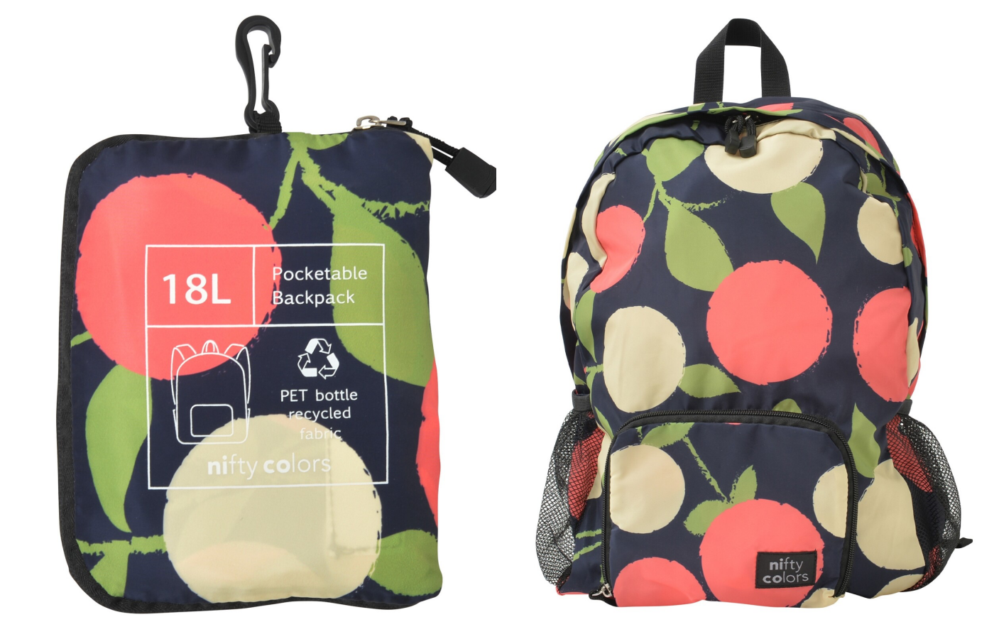 日本 nifty colors - 可收納防潑水輕量後背包-橄欖物語-黑 (41x30x15cm(18L))