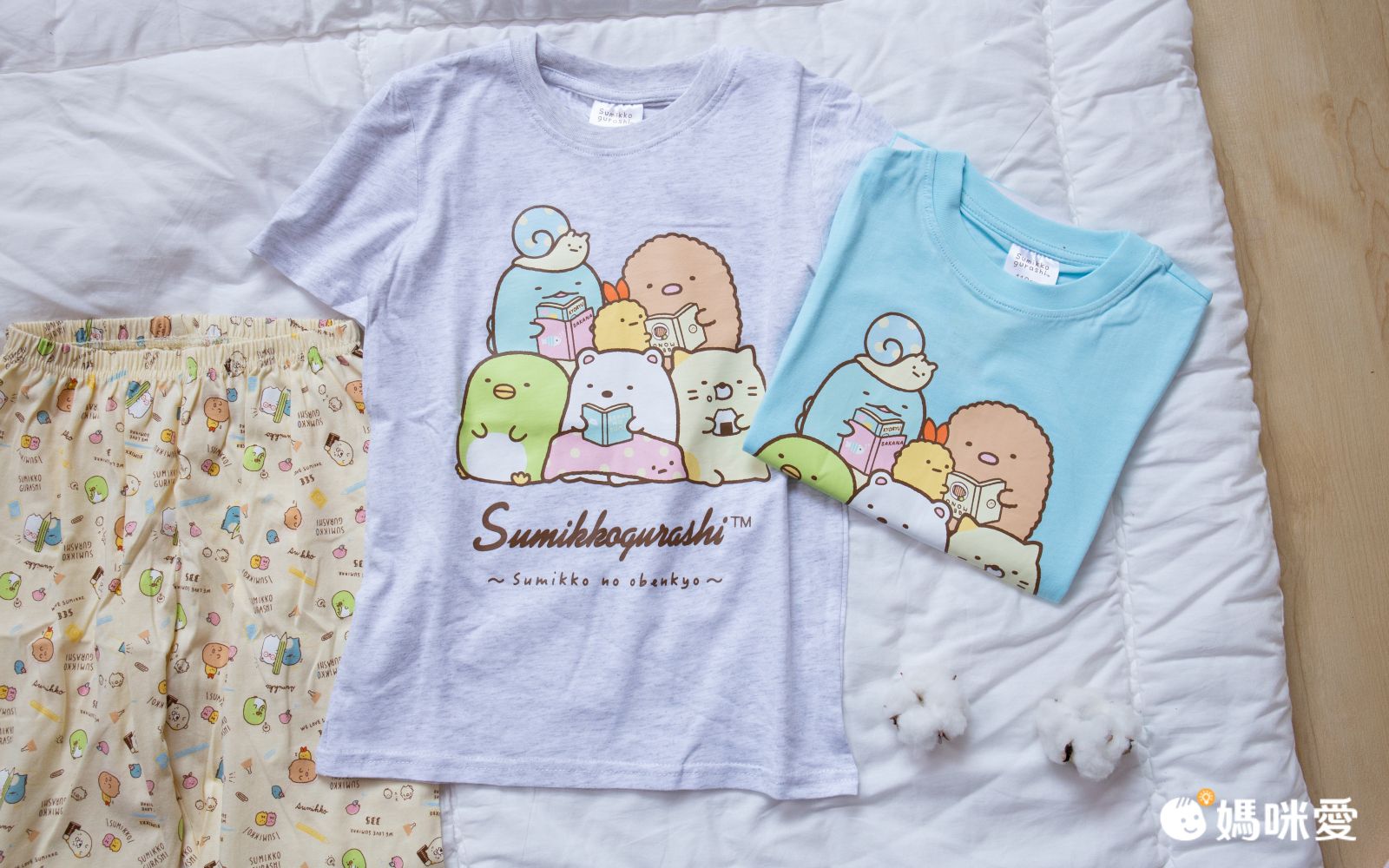 角落小夥伴 - 100%純棉男童短袖睡衣套裝-角落生物大圖碎花款-藍