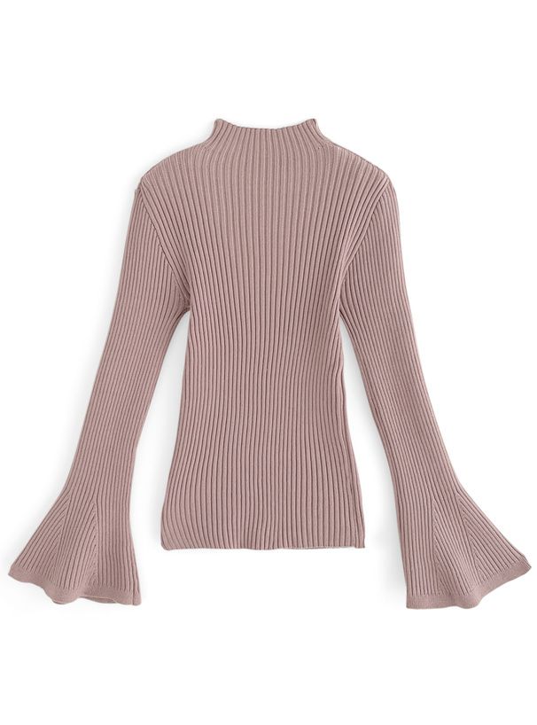 日本 GRL - 微喇叭袖彈性薄針織上衣-奶茶