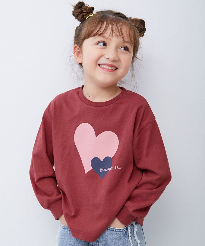 日本 devirock - 100%棉 定番女孩印花長袖上衣-小花-藍紫