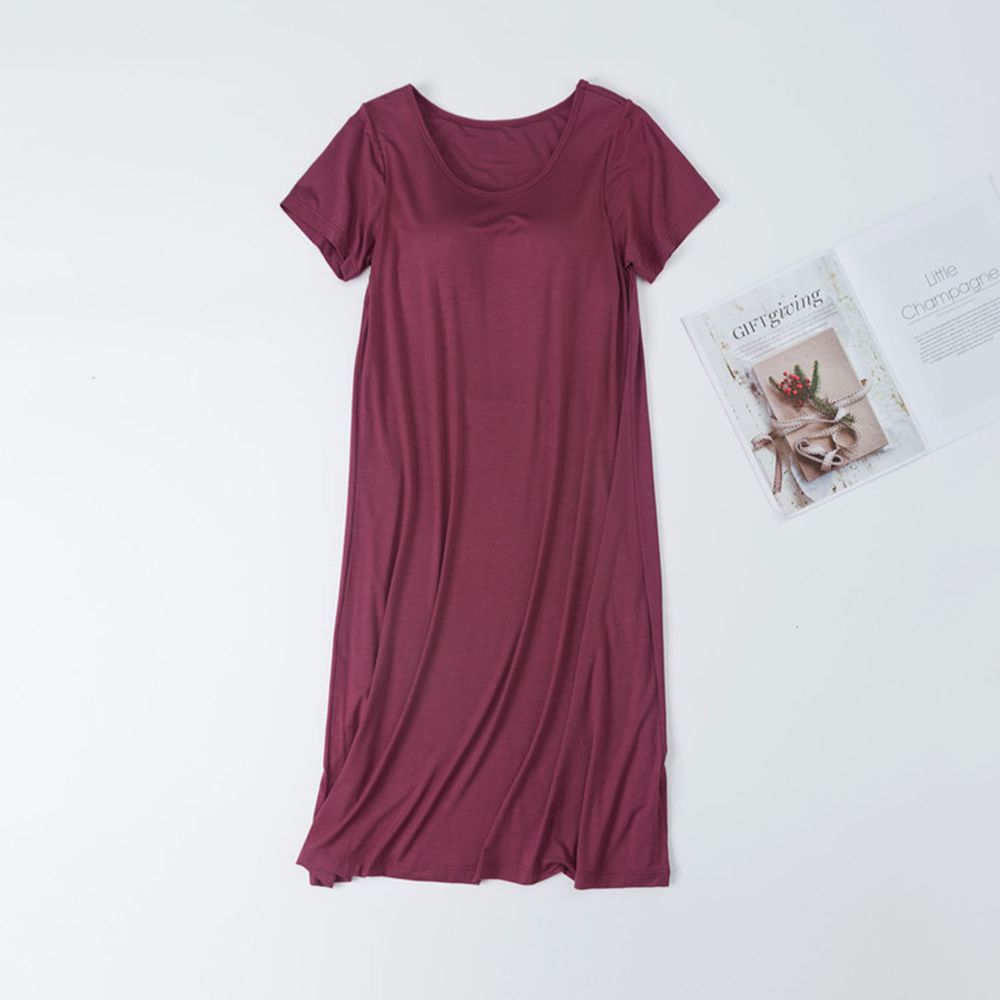 莫代爾柔軟涼感Bra T睡裙-紫紅色