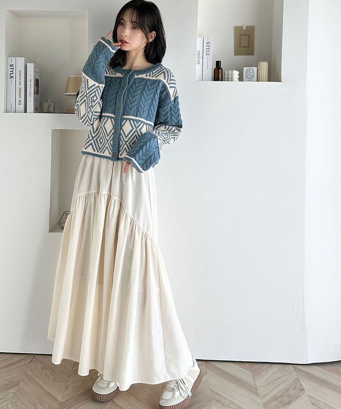 日本 Classical Elf - mily bilet 復古風北歐圖騰2way針織毛衣-藍