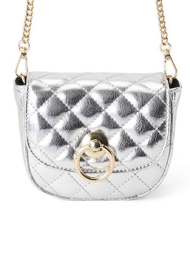 日本 GRL - 馬鞍形格紋金屬鏈小包/側背包-黑