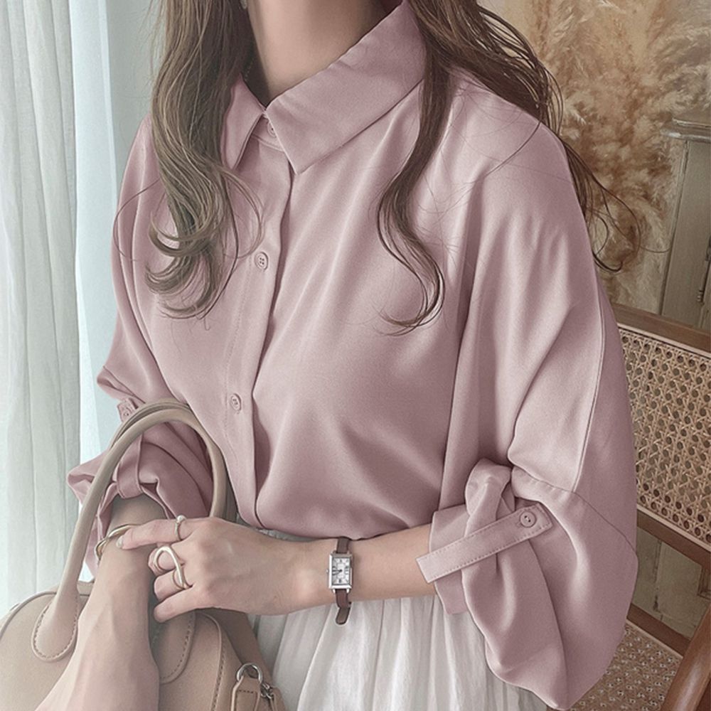 2way柔美隨性大寬袖襯衫-粉紅 (F)