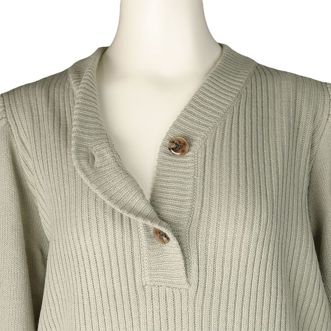 akachan honpo - 長袖亨利領針織洋裝-綠色